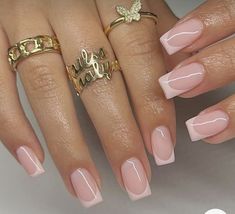 Short Gel X Nails Square, Biab Nails, Pink French Nails, Girly Acrylic Nails, Short Acrylic