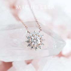 Our current turnaround time for regular orders is 6-8 weeks. For urgent orders, please shop our Ready-to-Ship collection below (7-10 business days): https://michellia.com/collections/ready-to-ship (please copy and paste into browser) -------- 「Rosalie」- Vintage Bloom Necklace, in Forever One Moissanite | N4009 ♥ Product Summary ♥ Main Stone: Forever One Moissanite, Round Faceted Cut, 6mm*6mm Accent Stone: Genuine Diamonds, G color, VS clarity Metal Choice: 14K or 18K Solid Gold (Rose, White, or Timeless Cubic Zirconia Bridal Necklace, Timeless Rose Gold Necklace For Wedding, Timeless Rose Gold Wedding Necklace, Timeless Cubic Zirconia Wedding Necklace, Timeless Wedding Necklace With Prong Setting, Timeless Bridal Necklace With Brilliant Cut For Wedding, Dazzling Rose Gold Diamond Necklace For Weddings, Rose Gold Diamond Necklace With Brilliant Cut For Wedding, Rose Gold Brilliant Cut Diamond Necklace For Wedding