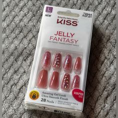 Never Opened Or Used. Get In On The Jelly Trend And Wear The Hottest Looking Nails Around! Kiss Gel Fantasy Jelly Sculpted Ready-To-Wear Gel Finish Fake Nails Have Sheer Color, 3d Texture, And A Colored Glass-Like Effect That Is Beyond Wow! Hassle-Free Removal With No Damage To Natural Nails Smudge-Proof, Waterproof, & No Dry Time Needed Application Takes Minutes - Up To 7-Day Wear Kit Includes 28 Fake Nails, Pink Gel Nail Glue (Net Wt. 2 G / 0.07oz.), Mini File, & Manicure Stick Pink Sculpted J Nails With Gemstones, Pink Nude Nails, Sculpted Nails, Pink Gel Nails, Pink Gel, Jelly Nails, Nails Pink, 3d Texture, Kiss Makeup