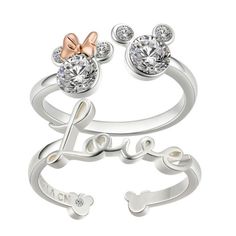 Set Of 2 Disney Rings! Great Holiday Gift, New In Box. Crystal, Round Shape 2mm And 4.5mm, 0.06 Ct. T.W. And 0.55 Ct. T.W. Set In 14k Rose Gold Flash-Plated Brass Silver Color Rings With Rose Gold Details. Women’s Ring Size 7. These 2 Rings Are Absolutely Adorable! There Is Such Attention To Details On The Front, Back, Inside And Outside!Such Adorable Details! Msrp Is $50. The Back Of The One Ring Also Has A Tiny Mickey And Minnie! Sterling Silver And Rose Gold With Cz. Disney Engagement Rings, Mickey Mouse Ring, Disney Rings, The One Ring, Color Rings, Minnie Mouse Earrings, Pandora Disney, Mickey And Minnie Mouse, Disney Jewelry