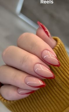 Awesome nail design. Would you like one of these? white chrome french tip gel extensions christmas nail art red bows #chrome #pearlchromenail #pearl #frenchtipnails #frenchnails #ribbon #bownails #bow #coquette #sweater #christmasnailart #rednails #whitenaildesigns #manicure #luxury #christmas #selfcare #winter #chromenailideas #nailsofinstagram #nails #almondnails #almond #springnails #marchnails #nailsartist #nailinspo #springnailinspo #springnails2024 #pastelnails #flowernails #biabnails #shortnailinspo #fruitnails #flowernailart #thenailtechorg #showscratch #nailpromagazine #classicnails Almond Nails Trendy 2023, Edgy Valentines Nails Almond, Nude Nails With Red Design, Elegant Nails 2023, Cool Nail Inspo Almond, Minimalist Red Nails, Red Tip Almond Nails, Gelish Nails Designs, Red Fancy Nails