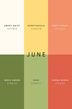 the color scheme for june is shown in different colors, including orange, yellow and green