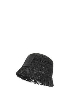 a black hat with fringes on it