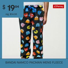 Prep for bedtime in these fun, cozy Pacman graphic pajama pants for men. Made from a super-soft and warm printed fleece, they have a comfortable elastic-drawstring waist, a button-fly and side pockets. Team it with your favorite pajama top or t-shirt. Features: Button FlyCharacter: PacmanClosure Type: Drawstring, Full ElasticPockets: 2 Side Slip PocketsApparel Length: 49.75 InchesFiber Content: 100% PolyesterFabric Description: FleeceInseam: 32 InCare: Machine Wash, Tumble DryCountry of Origin:… Fleece Pajama Pants, Pac Man, Pants For Men, Mens Fleece, Pajama Top, Pants Color, Pants Black, Drawstring Waist, Mens Pants