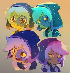 three cartoon girls with different colored hair