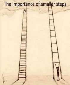 a man standing on top of a ladder with the words, the importance of smaller steps