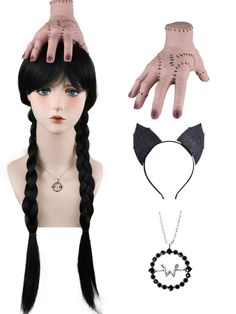 PRICES MAY VARY. Package Included:Braided Wig with Bangs,1Pc Hand Thing,2 Pcs Necklace,1 Pc Black Headband Custom Designs:Mimic the style of Wednesday,perfect for bringing your favorite characters to life. Suitable Wig:It features a natural-looking hairline and adjustable straps for a comfortable and secure fit. Events:Whether for a cosplay event or just for fun, this wig is the perfect accessory to complete any costumes. Occations :Perfect wigs for Halloween,Cosplay,Anime theme,Party ,Costumes, Thing Hand, Wednesday Costume, Wednesday Addams Costume, Anime Theme, Party Costumes, Braided Wigs, Braided Wig, Hand Necklace, Costume Necklaces