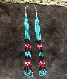 Authentic Beautiful Native American Indian Jewelry Navajo Hand Beaded Long Dangle Earrings. Great for a gift❤️ Handcrafted by Navajo Artist R. Sellers These beautiful earrings are 8.25"  in length and 1" in width. Southwestern Style Handwoven Dangle Jewelry, Southwestern Handwoven Turquoise Jewelry, Southwestern Style Beaded Earrings For Festival, Adjustable Southwestern Beaded Earrings, Southwestern Handwoven Blue Jewelry, Native Crafts, Indian Jewelry Earrings, Beaded Earrings Diy, American Indian Jewelry