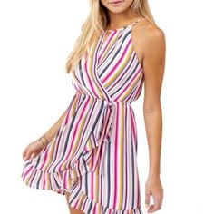 Fits More Like A Medium For The Fit Like In The Picture Has A Slight Pull On The Back , Sold As Is See Live Show For Details Questions? Leave A Comment Below! Spring Striped Dress With Ruffle Hem, Striped Ruffle Hem Dress For Vacation, Striped Dress With Ruffle Hem For Vacation, Multicolor Ruffled Flirty Dress, Multicolor Flirty Dress With Ruffles, Flirty Multicolor Ruffled Dresses, Multicolor Sundress With Ruffle Hem, Multicolor Ruffle Hem Sundress, Striped Ruffle Dress For Day Out