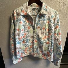 Vintage Tail Jacket Womens Small Floral Zip up Jacket  | eBay Collared Floral Print Outerwear For Fall, Retro Cotton Outerwear For Spring, Casual Collared Blazer For Spring, Casual Long Sleeve Floral Print Outerwear, Casual Floral Print Long Sleeve Outerwear, Spring Cotton Retro Blazer, Vintage Collared Spring Outerwear, Vintage Spring Outerwear With Zipper Closure, Casual Long Sleeve Floral Print Blazer