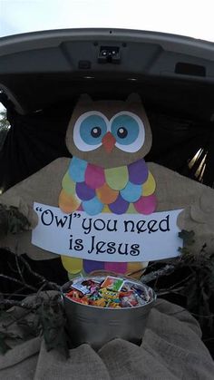 an owl holding a sign that says,'owl you need is jesus's