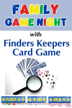 a family game night with finders keepers card game on the front and back cover