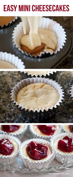 mini cheesecakes are being made in tin foil