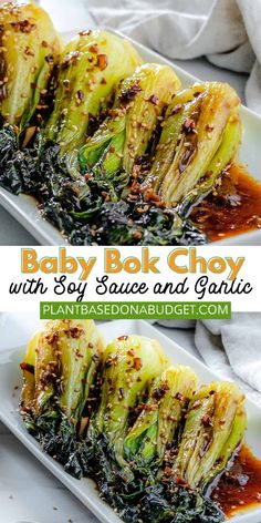 This delicious Baby Bok Choy with Soy Sauce and Garlic is incredibly nutritious and full of savory flavors of soy sauce and roasted garlic. The perfect side dish! #plantbasedonabudget #bok #choy #asian Book Choy, Asian Veggies, Garlic Plant, Plant Recipes, Vegan Chinese, Themed Dinner, Taiwanese Food, Bathroom Remodels