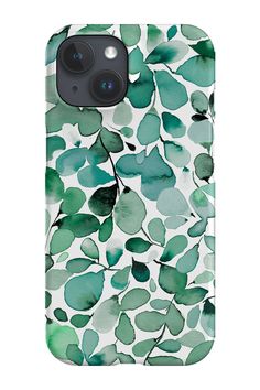 a phone case with green leaves on it