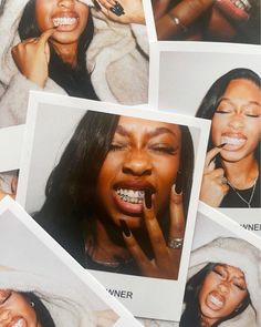 several pictures of women with their mouths open and one has her hand on her mouth