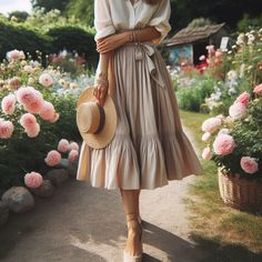 Achieve timeless sophistication with this effortlessly elegant ensemble. Pair a flowy midi skirt with a tucked-in blouse and espadrille wedges for a look that exudes grace and charm. Complete the outfit with delicate jewelry and a straw hat for the perfect touch of springtime chic. #EffortlessElegance #SpringFashion" Delicate Jewelry, Espadrilles Wedges, Midi Skirt