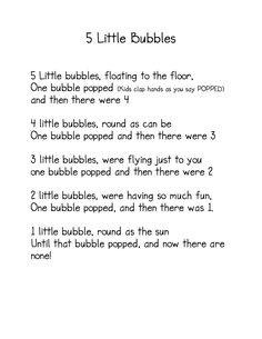 the five little bubbles poem is shown in black and white