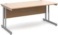 an office desk with a wooden top and metal legs, viewed from the front view