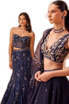 Navy Blue Embellished Fishcut Lehenga Set Parul Gandhi - Fabilicious Fashion Elegant Blue Lehenga With Sequins, Elegant Blue Embellished Lehenga, Royal Blue Embroidered Lehenga For Party, Embroidered Royal Blue Lehenga For Party, Party Royal Blue Embroidered Lehenga, Glamorous Blue Lehenga With Zari Work, Blue Glamorous Lehenga For Reception, Glamorous Blue Lehenga For Festive Occasions, Glamorous Blue Festive Lehenga