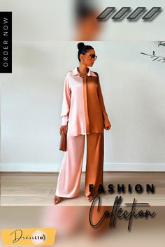 Chic Patchwork Shirt Loose Straight Pants 2 Pieces Set Spring Workwear Sets With Collared Shape, Spring Workwear Collared Sets, Spring Workwear Sets With Collar, Spring Workwear Sets, Pink Long Sleeve Pant Set For Work, Patchwork Shirt, Straight Pants, 1 Million, Pants