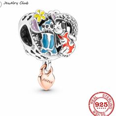 Brand New Without Tag Nwot Disney Ohana Lilo & Stitch Charm Sterling Silver 925 / Enamel Celebrate The Joy Of Family And Friendship With Disney's Lilo & Stitch. This Heart-Shaped Sterling Silver Lilo & Stitch Charm Features The Much-Loved Characters Brought To Life With Colorful Hand-Applied Enamel, Framed By A Row Of Cubic Zirconia. The Back Of The Heart Features The Quote "Ohana Means Family", And A Small 14k Rose Gold-Plated Heart Dangles Below With "Ohana" Engraved On One Side. The Perfect G Pandora Charms Disney, Lilo And Stitch Ohana, Pandora Original, Lilo Y Stitch, Lilo Et Stitch, Charms Pandora, Pandora Disney, Bracelet Pandora, Lilo Stitch