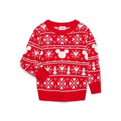 This Mickey Mouse Holiday Sweater is a delightful addition to your toddler boys wardrobe this festive season. This sweater combines the timeless charm of Mickey Mouse with the joyful spirit of the holidays, and is crafted in soft and cozy fabric so hes warm and comfortable during chilly winter days. The classic crewneck design offers a handsome look with vibrant holiday-themed graphics featuring Mickey Mouse and iconic holiday motifs. Size: 12M.  Color: Red.  Gender: male. Toddler Disneyland Outfit, Toddler Disneyland, Disneyland With A Toddler, Mickeys Christmas Party, Disneyland Outfits, Christmas Party Outfit, Mickey Christmas, Crewneck Design, Cozy Fabric