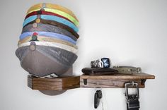 Making a creative hat rack for wall to store and display your precious hats can be easy with these ideas. Try them out today! Shelf And Hooks, Belt Pocket