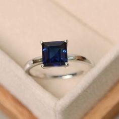 Sapphire ring square ring blue sapphire ring solitaire | Etsy Sapphire Ring With Square Diamond Cut, Square Cut Sapphire Ring With Diamond Detail, Formal Square Cut Sapphire Ring, Prong Set Sapphire Square Cut Rings, Lab-created Sapphire Ring With Square Cut Gemstone, Square Cut Lab-created Sapphire Gemstone Ring, Fine Jewelry Square Cut Lab-created Sapphire Ring, Classic Square Sterling Silver Rings, Sapphire Promise Ring Princess Cut