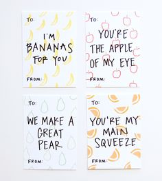 three cards with words on them that say, i'm bananas top and bottom