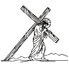 the crucifix with jesus carrying the cross in black and white coloring pages