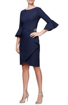 Alex Evenings Bell Sleeve Sheath Cocktail Dress | Nordstrom Dress With Bell Sleeves, One Shoulder Cocktail Dress, Draped Skirt, Alex Evenings, Long Sleeve Sequin, Skirts Online, Dress Purchase, Bell Sleeve Dress, Winter Clothes