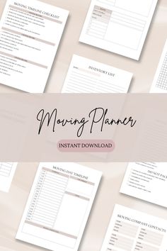 the printable moving planner is shown on top of a table