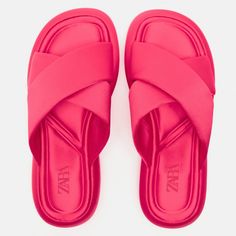 New With Tag Flat Fabric Sandals. Crossed Front Straps. Rounded Toe. Chunky Soles. Sole Height: 1.4 Inches (3.5 Cm) Upper 100% Polyester Sole 100% Sbs Insole 100% Polyester Pink | 3664/110 S240 Pink Flat Footbed Sandals For Summer, Pink Textured Footbed Sandals For Summer, Pink Footbed Sandals For Beach In Spring, Pink Cushioned Footbed Sandals For Summer, Pink Footbed Sandals For Beach And Spring, Pink Spring Flip Flops With Textured Footbed, Pink Synthetic Footbed Sandals For Spring, Zara Platform Sandals For Beach, Zara Platform Sandals For The Beach