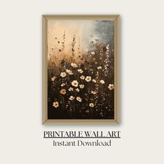 the printable wall art is displayed in front of a beige background with white flowers