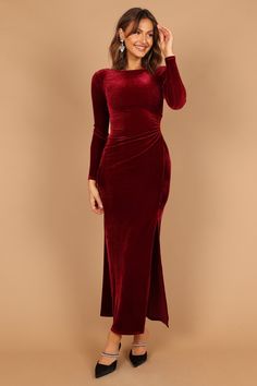 Satin Dresses Long, Satin Dresses Long Sleeve, Fall Wedding Guest Dress, Red Velvet Dress, Velvet Maxi Dress, Velvet Maxi, Resort Dresses, Essential Dress, Usa Dresses