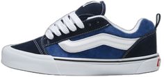 Navy Low-top Vans Skate Shoes, Navy Vans Skate Shoes For Streetwear, Casual Navy Vans Skate Shoes, Navy Casual Skate Shoes For Streetwear, Casual Navy Skate Shoes For Streetwear, Suede Shoes, Navy, White