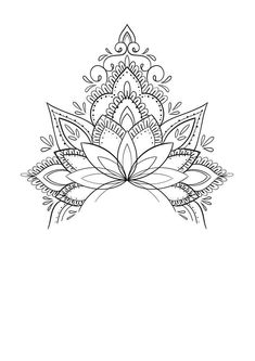 a black and white drawing of a flower with leaves on the petals, in an ornate style