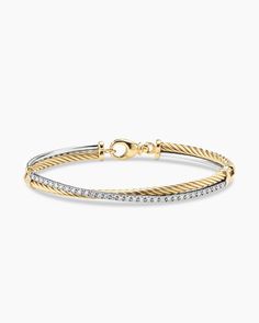 Crossover Link Bracelet in 18K Yellow Gold with Diamonds, 3mm David Yurman Bracelet, Designer Bracelets, Cable Bracelets, Rare Gemstones, Yellow Gold Bracelet, Girly Jewelry, Jewelry Inspo, High Jewelry, David Yurman