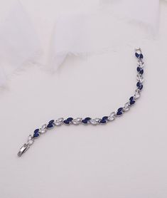 Sapphire Blue Bracelet, Wedding Bracelet, Cz Bracelet, Leaf Marquise Bracelet, Bridal Jewelry, Evelyn Sapphire Blue and Clear Bracelet - Etsy Blue Cubic Zirconia Wedding Bracelet, Blue Tennis Bracelet For Wedding, Marquise Bracelet, Clear Bracelet, Blue Sapphire Bracelet, Cz Bracelet, Bracelet Wedding, Sapphire Bracelet, Sapphire Blue