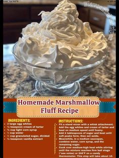 homemade marshmallow fluff recipe in a glass bowl