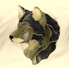 a drawing of a dog's head with leaves on it