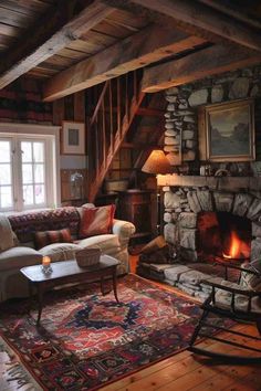 the living room is decorated in rustic style