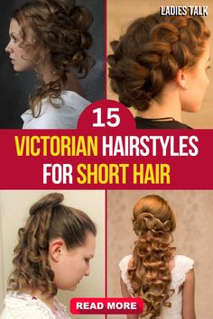 Add a touch of vintage elegance to your summer look with these Victorian-inspired hairstyles. Perfect for short hair, these styles offer a timeless charm that’s sure to turn heads. Embrace the past with modern flair. #VictorianHair #ShortStyles #SummerLooks #VintageVibes Victorian Hair Styles For Short Hair, 1700s Hairstyles Tutorial, Old West Hairstyles Women, Victorian Hairstyles Women, Victorian Inspired Hairstyles, 1890s Hairstyles Women, Victorian Hair Styles For Women, Simple Victorian Hairstyles, Victorian Wedding Hairstyles