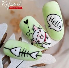 Cute Cat Nails, Music Nail Art, Nail Art Green, Nail Halloween, Disney Acrylic Nails, Tape Nail Art