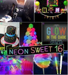 there are many different pictures that include neon lights and balloons, including glow in the dark