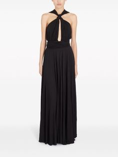 Giambattista Valli Laced knot-detail Maxi Dress - Farfetch Maxi Dress Black, Yoko London, Giambattista Valli, Exclusive Fashion, Flared Skirt, Halter Neckline, Black Maxi Dress, Flare Skirt, Denim Dress