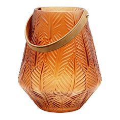 At Home AMBER GLASS LEAF LANTERN, Brown, 9.0"L X 10.6"H X 9.0"W Orange Lanterns, Leaf Lantern, Glass Votive Candle Holders, Votive Candle Holder, African Decor, Glass Votive, Votive Candle, Votive Candle Holders, Lantern Candle Holders