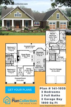 the plan for this two bedroom, one bath house is shown in an open floor plan