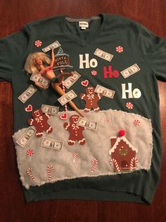 Creative Christmas Sweaters Diy, Family Ugly Sweater Ideas, Christmas Tree Ugly Sweater Diy, Ugly Stocking Ideas, Womens Ugly Christmas Sweater Diy, Ugliest Christmas Sweater Ever Homemade, Barbie Ugly Christmas Sweater, Last Minute Ugly Sweater Ideas, Best Ugly Sweater Ideas